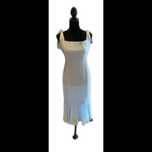 Lulus Dress Size Large Periwinkle Blue Swiss Dot Tie-Strap Midi Lined Ruffle Hem